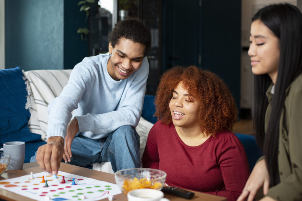 friends having fun with traditional games