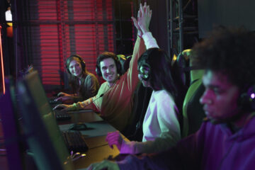 side view friends winning videogame